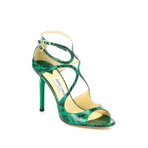 Jimmy Choo Green Snakeskin leather Azia 95 mm Stilettos sandals open toe EU 40.5